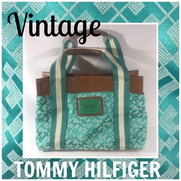 Tommy Hilfiger VINTAGE Logo Satchel in Green Cream - Picture 1 of 10